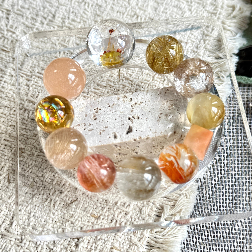 "Autumn Kaleidoscope" — Multicolored Rutile, Rabbit Hair & Hematoid Quartz Bracelet