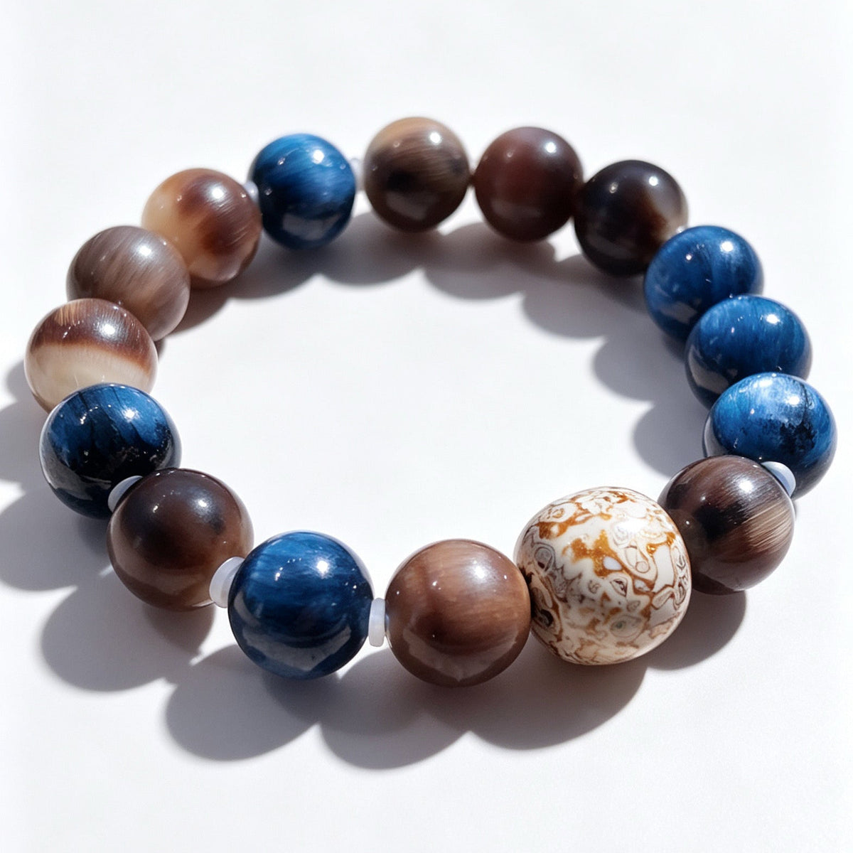 "Indigo & Earth" — Artisan Horn, Blue Kyanite & Heritage Lacquer Bracelet