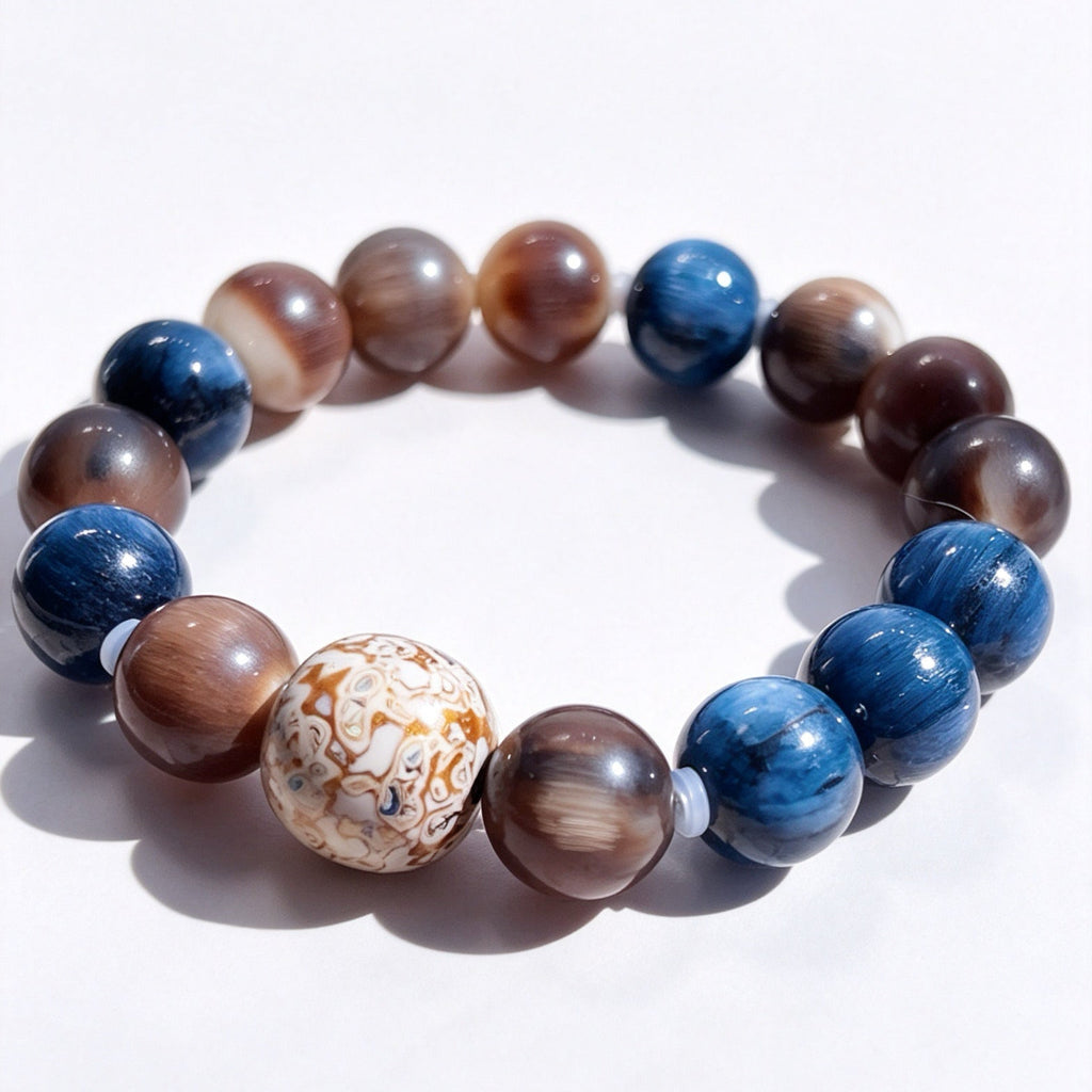 "Indigo & Earth" — Artisan Horn, Blue Kyanite & Heritage Lacquer Bracelet