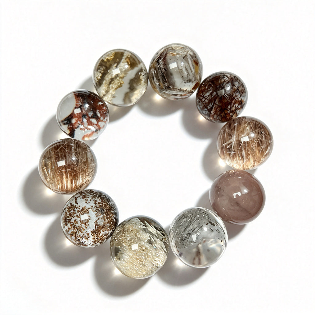 "Earth & Ember" — Curated Mixed Inclusion Quartz Bracelet