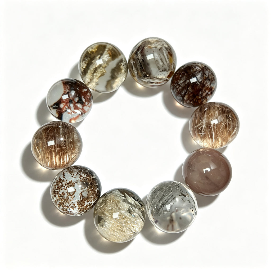 "Earth & Ember" — Curated Mixed Inclusion Quartz Bracelet