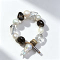 "Earth & Ocean" — Organic Smoky Quartz & Baroque Pearl Leather Bracelet