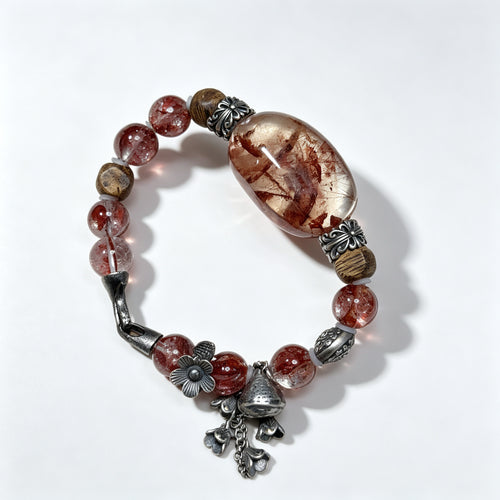 "Dark Zen" — Vintage Red Hematoid Smoky Quartz & Agarwood Bracelet