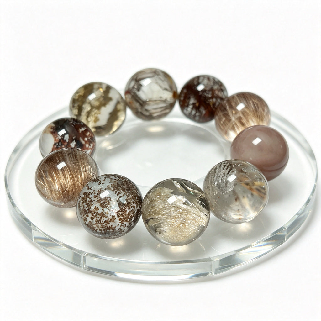 "Earth & Ember" — Curated Mixed Inclusion Quartz Bracelet
