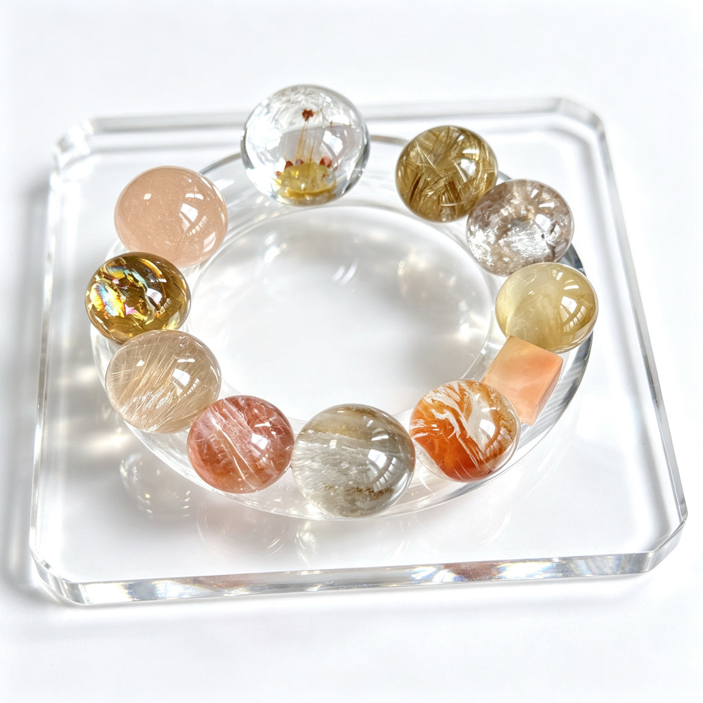 "Autumn Kaleidoscope" — Multicolored Rutile, Rabbit Hair & Hematoid Quartz Bracelet