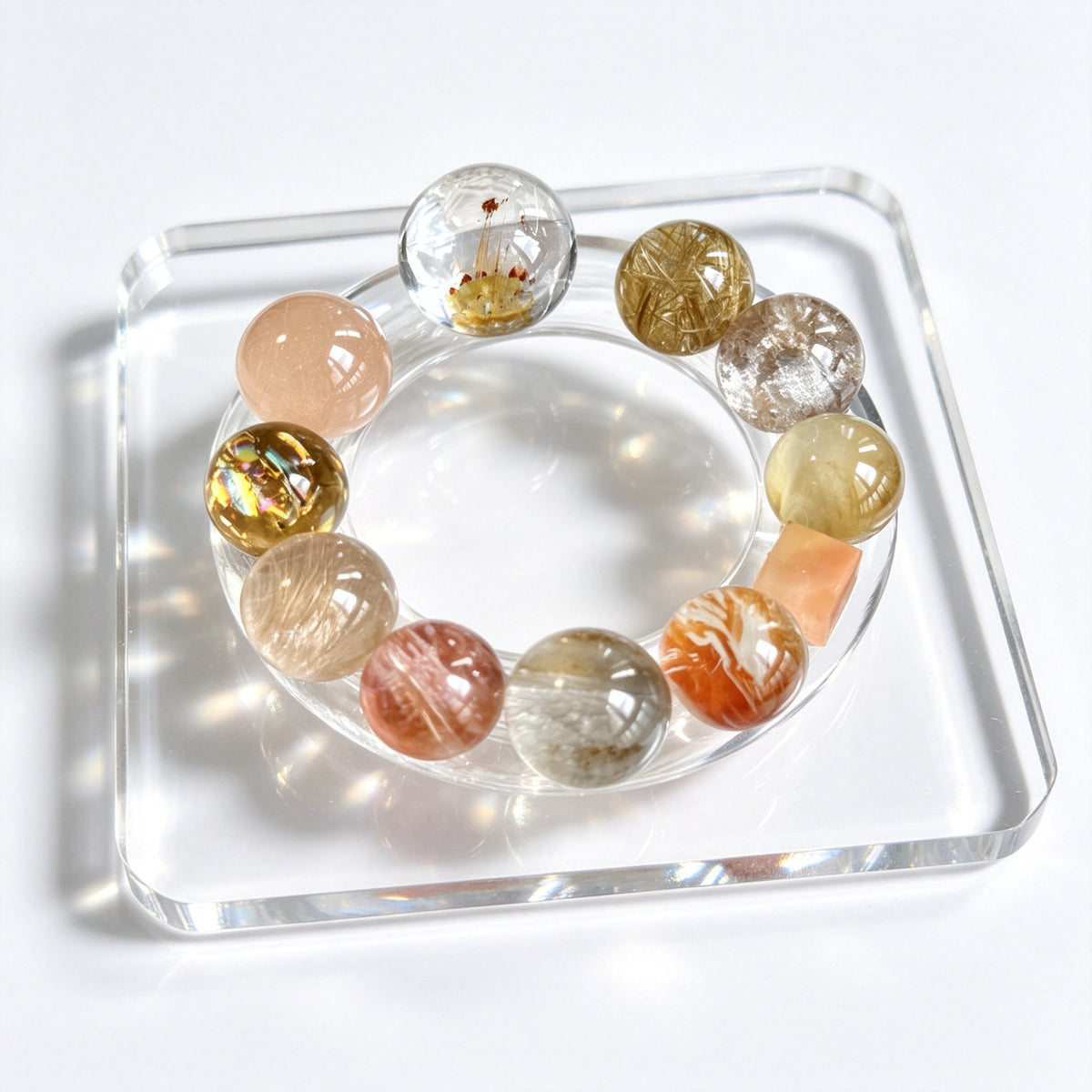 "Autumn Kaleidoscope" — Multicolored Rutile, Rabbit Hair & Hematoid Quartz Bracelet