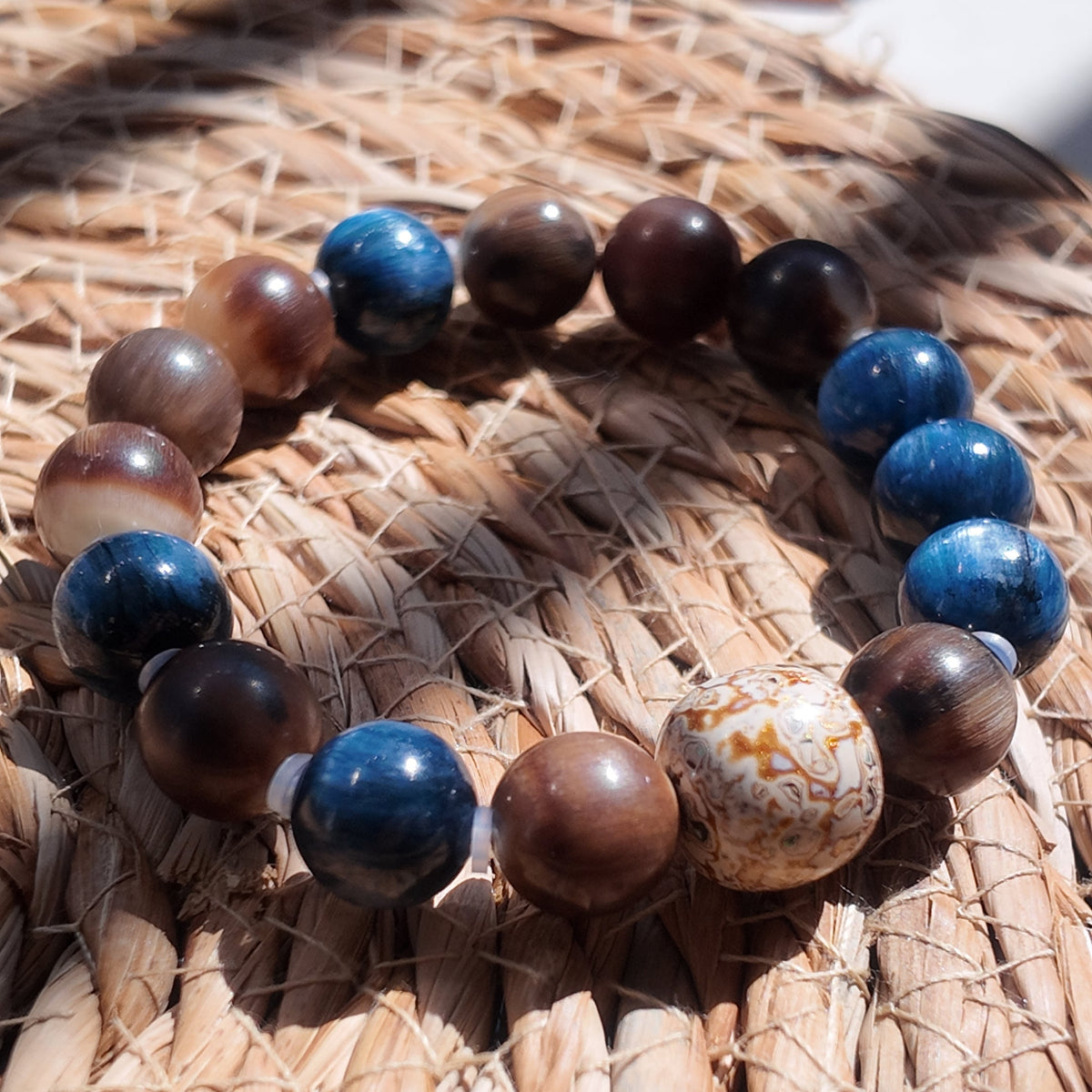 "Indigo & Earth" — Artisan Horn, Blue Kyanite & Heritage Lacquer Bracelet