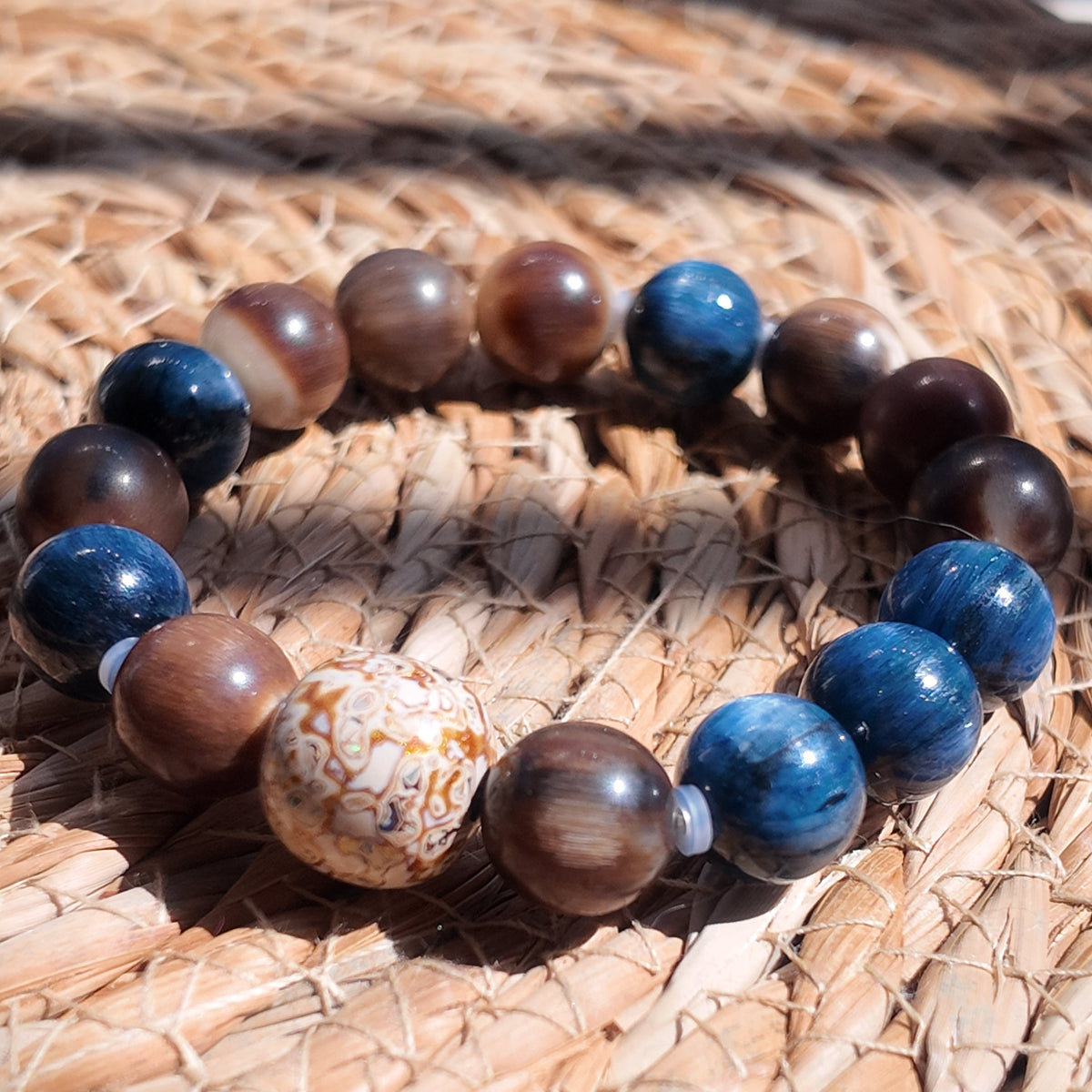 "Indigo & Earth" — Artisan Horn, Blue Kyanite & Heritage Lacquer Bracelet